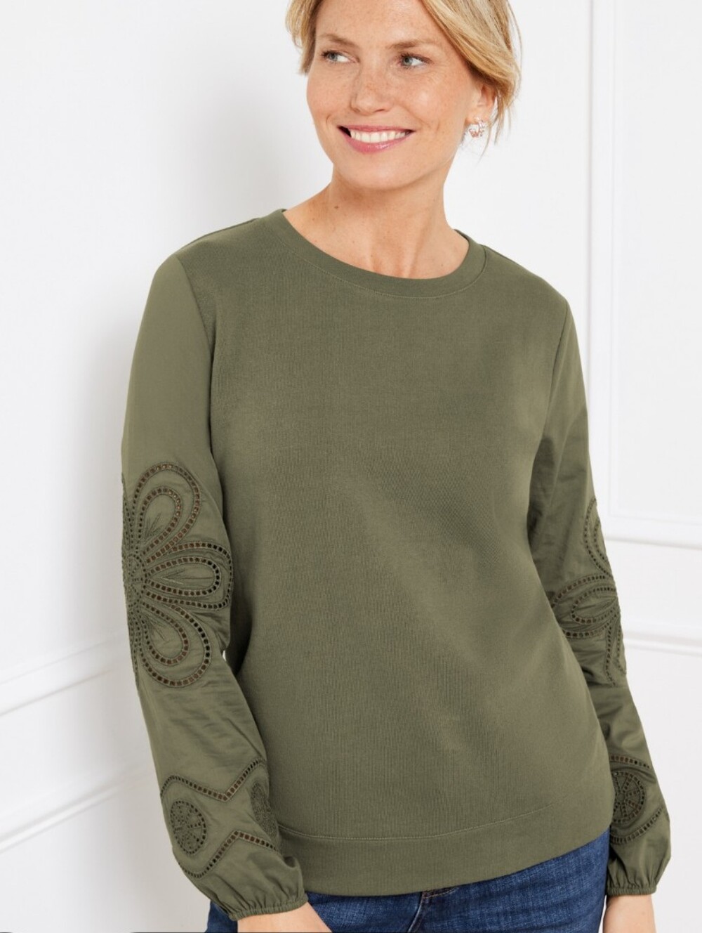 NWT Talbots Green Crewneck Sweatshirt with Embroidered Sleeves 2X Petite